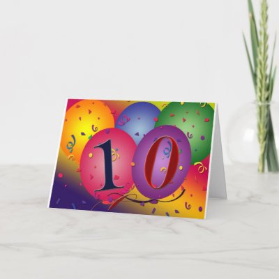 10 year old birthday balloons! cards by perfectpostage