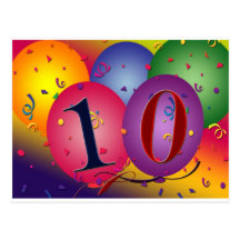 10 year old birthday balloons! postcards