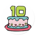 10 Year Old Birthday Cake Round Stickers