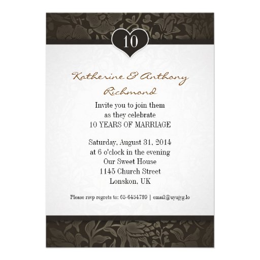 10 years wedding anniversary damask invitations
