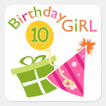 10mo cumpleaños - chica del cumpleaños pegatinas cuadradas personalizadas