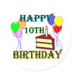 10th Birthday Cake Birthday Design Round Sticker