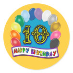 10th Birthday Gifts with Assorted Balloons Design Round Stickers