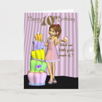 10th Birthday, Happy Birthday Card little girl with a b