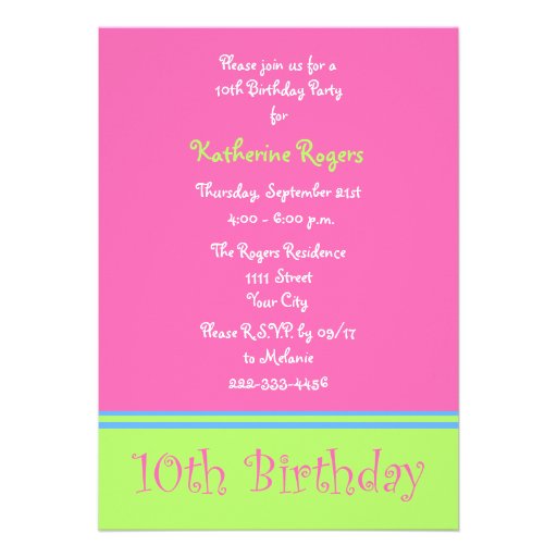 10th Birthday Party Invitation -- 10 Candles