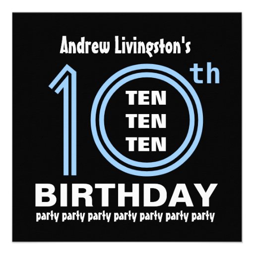 10th Birthday Party Modern Blue and Black B451 Custom Announcements