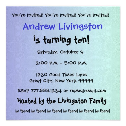 10th Birthday Party Modern Blue and Black B451 Personalized Invitations