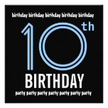 10th Birthday Party Modern Blue and Black W689 invitations