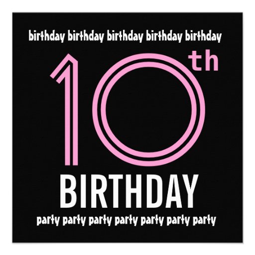 10th Birthday Party Modern Pink and Black G001 Custom Announcement
