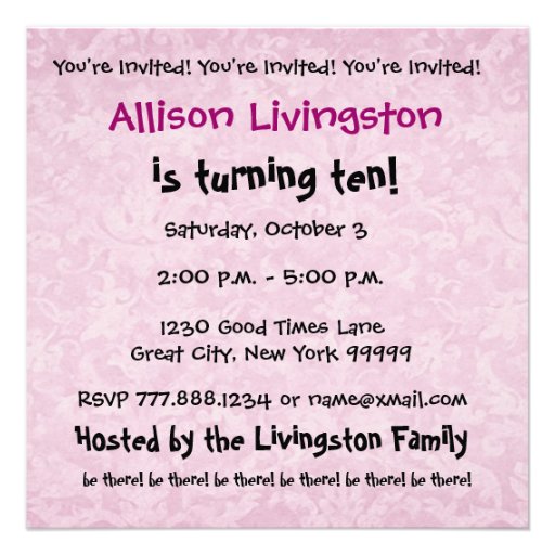 10th Birthday Party Modern Pink and Black G001 Custom Announcement