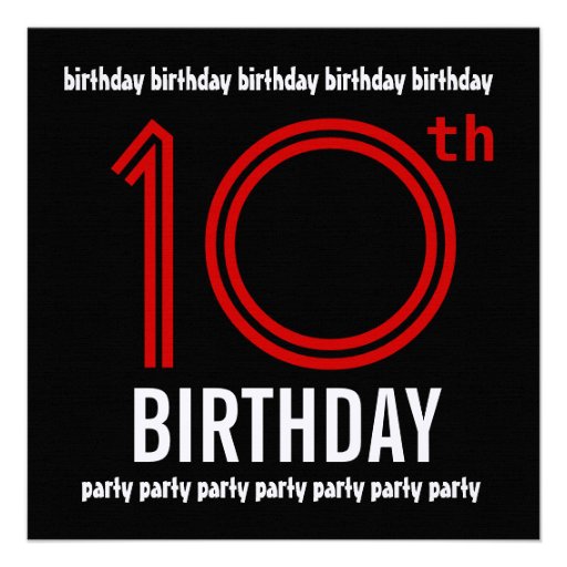 10th Birthday Party Modern Red and Black Invite