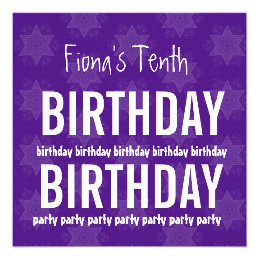 10th Birthday Purple Stars Custom Name V03 Personalized Invitations