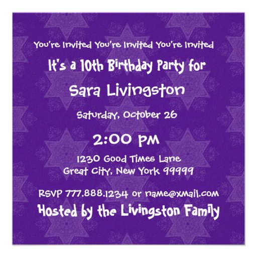 10th Birthday Purple Stars Custom Name V03 Personalized Invitations