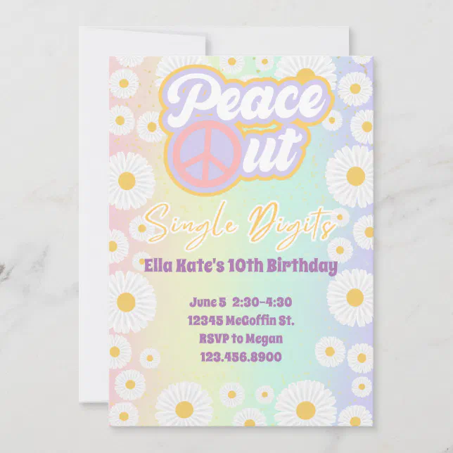 Th Birthday Tie Dye Peace Out Single Digits Invitation Zazzle