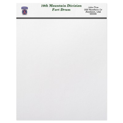 10th Mountai Division Fort Drum veterans patch Personalized Letterhead by willeboy
