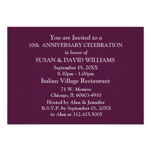 10th Wedding Anniversary Party Invitations