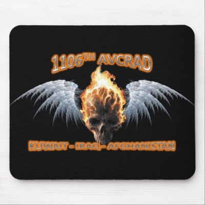 1106th AVCRAD Flaming Skull & Wings Mousepad by mikalhernandez