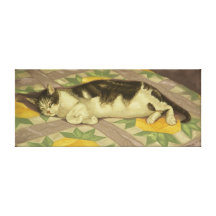 1149 Cat on Quilt Wrapped Canvas Print