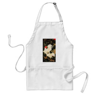 11. 老松白鶏図, 若冲 Pine-tree & White Chickens, Jakuchū Apron by ukiyoemuseum