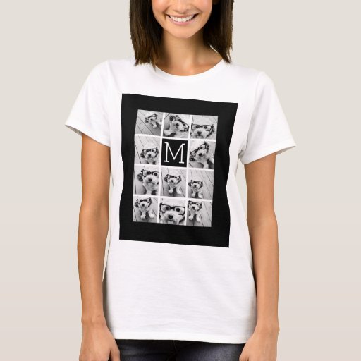 11 Photo Instagram Collage Custom Black Monogram T-Shirt ...