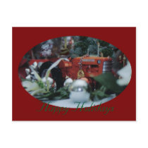 11 toy tractors at christmas postcard