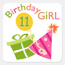 11mo cumpleaños - chica del cumpleaños pegatinas cuadradas