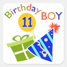 11mo cumpleaños - muchacho del cumpleaños calcomanía cuadradas personalizadas
