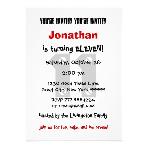11th Birthday Modern Teen Black and White Pattern Invite
