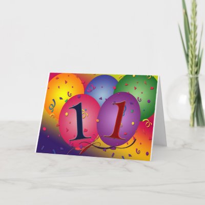 11th Birthday Party Balloon Decorations Greeting Cards by perfectpostage