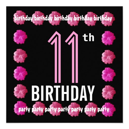 11th Birthday Party Pink Flowers For Her W762 Invites
