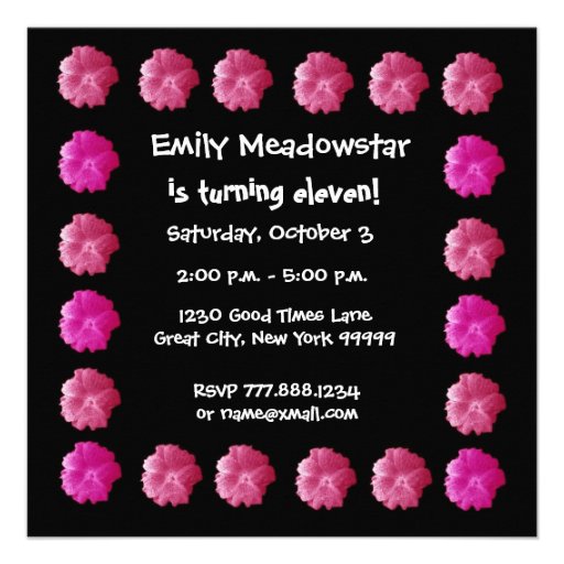 11th Birthday Party Pink Flowers For Her W762 Invites