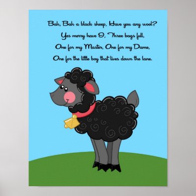 11x14 Bah Bah Black Sheep Rhyme Kids Room Wall Art Poster by thepapergenius