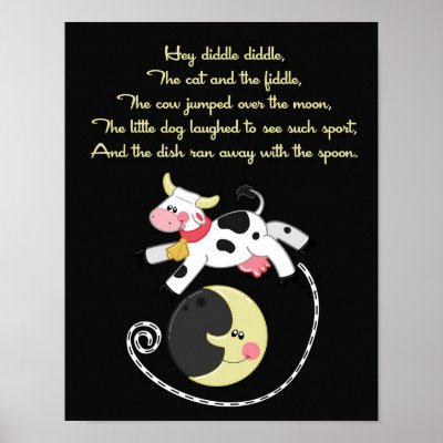 11x14 Hey Diddle Diddle Rhyme Kids Room Wall Art Print by thepapergenius
