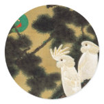 12. 老松鸚鵡図, 若冲 Pine-tree & Parrot, Jakuchū Round Sticker
