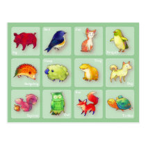 12 Animals Postcard(Customizable) -horizontal postcards