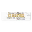 12 months bumper stickers