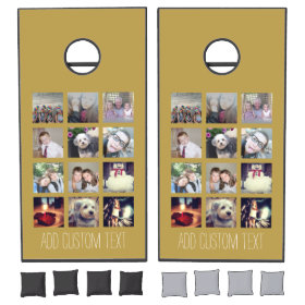 12 Photo Instagram Collage with Gold Background Cornhole Sets
