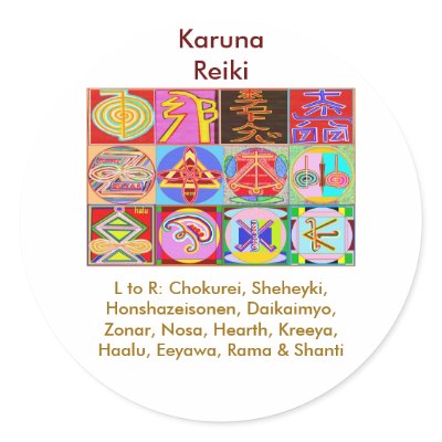 12 Reiki n Karuna Reiki Healing Designs Round Stickers by doonagiri