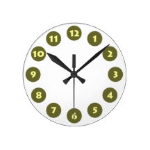 12 Spots - Pale Yellow with Dp Olive on White Wall Clock