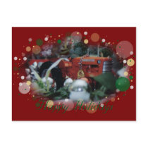 12 toy tractors at christmas postcard
