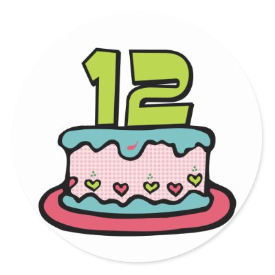 12 Year Old Birthday Cake Round Stickers by Birthday_Bash