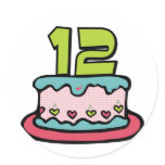 12 Year Old Birthday Cake Round Stickers