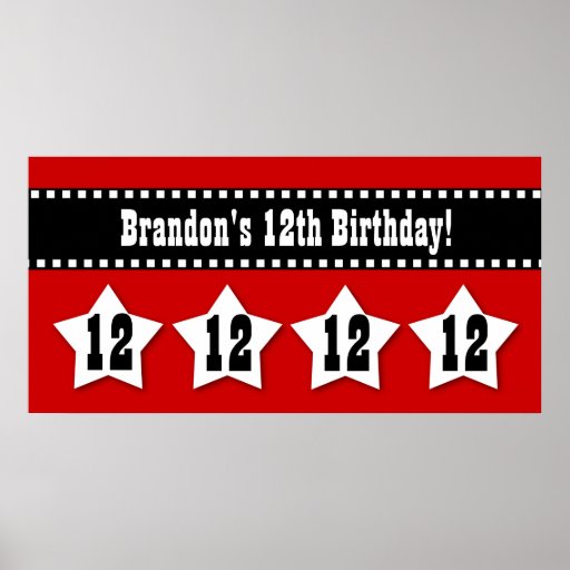 12th Birthday Banner with Stars Custom Name V12S Poster | Zazzle