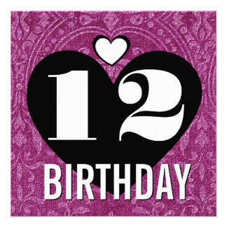 birthday invitations 12th pink v17 hearts personalized invitation