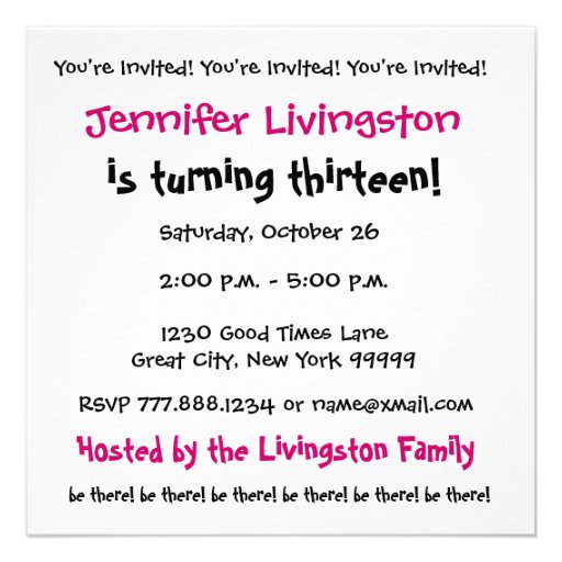 12th Birthday Party Invitation Template Pink Black