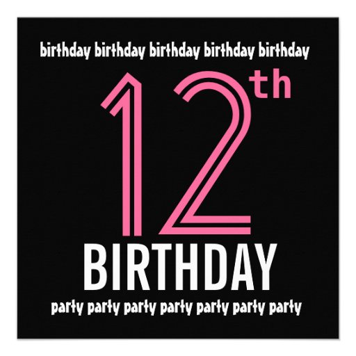 12th Birthday Party Invitation Template Pink Black 5 25 Square 