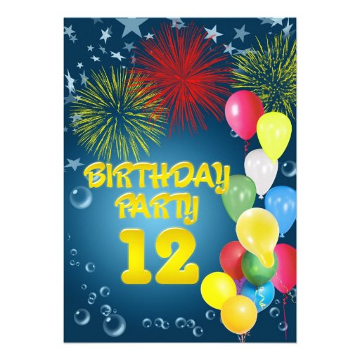 12th Birthday party Invitation with balloons