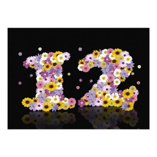 12th Birthday party, with flowered letters Custom Invites