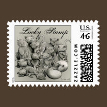 13 Black Cats Lucky Postage Stamp