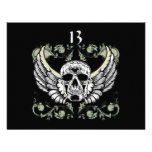 13 Hour Skull Clock Pattern Invitations, Black